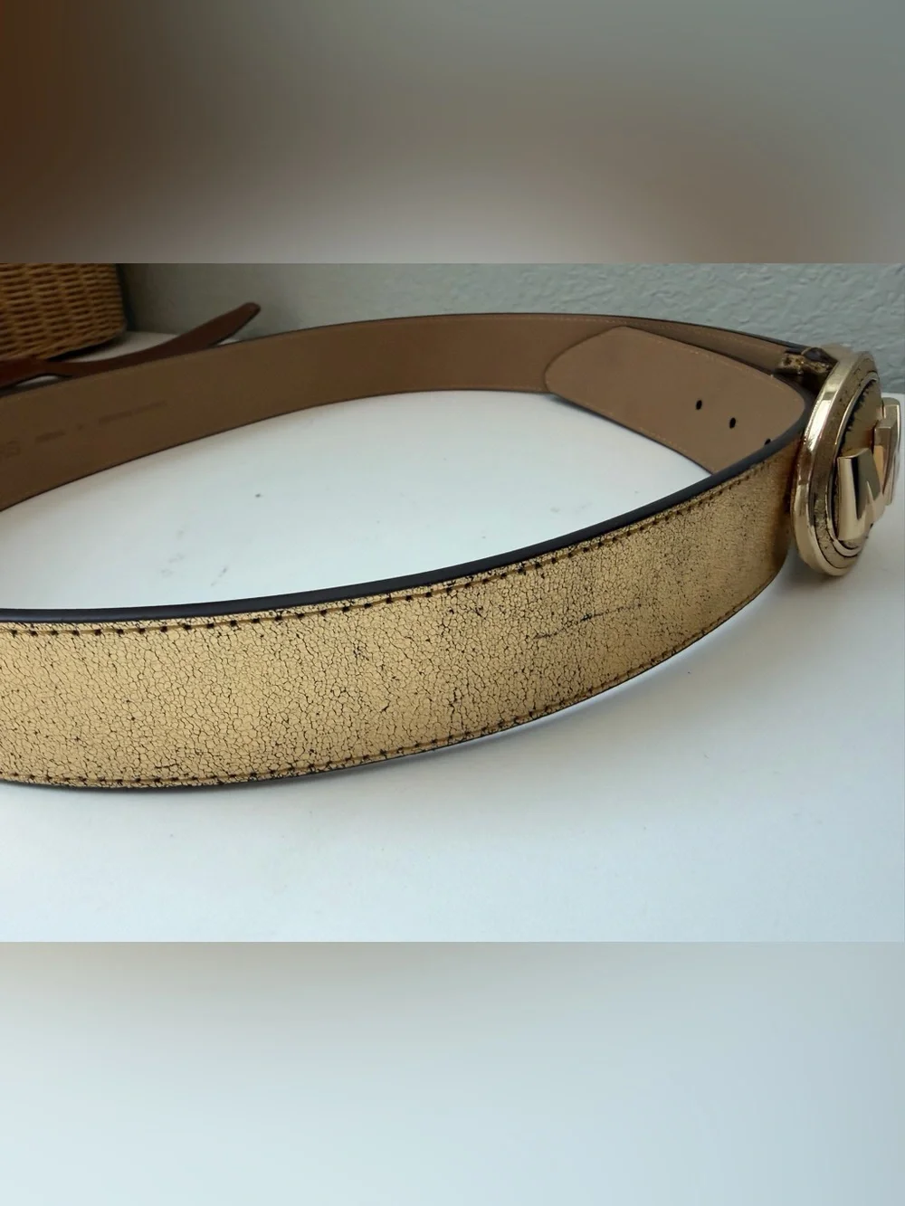 Michael Kors Gold Metallic Leather Belt Medium